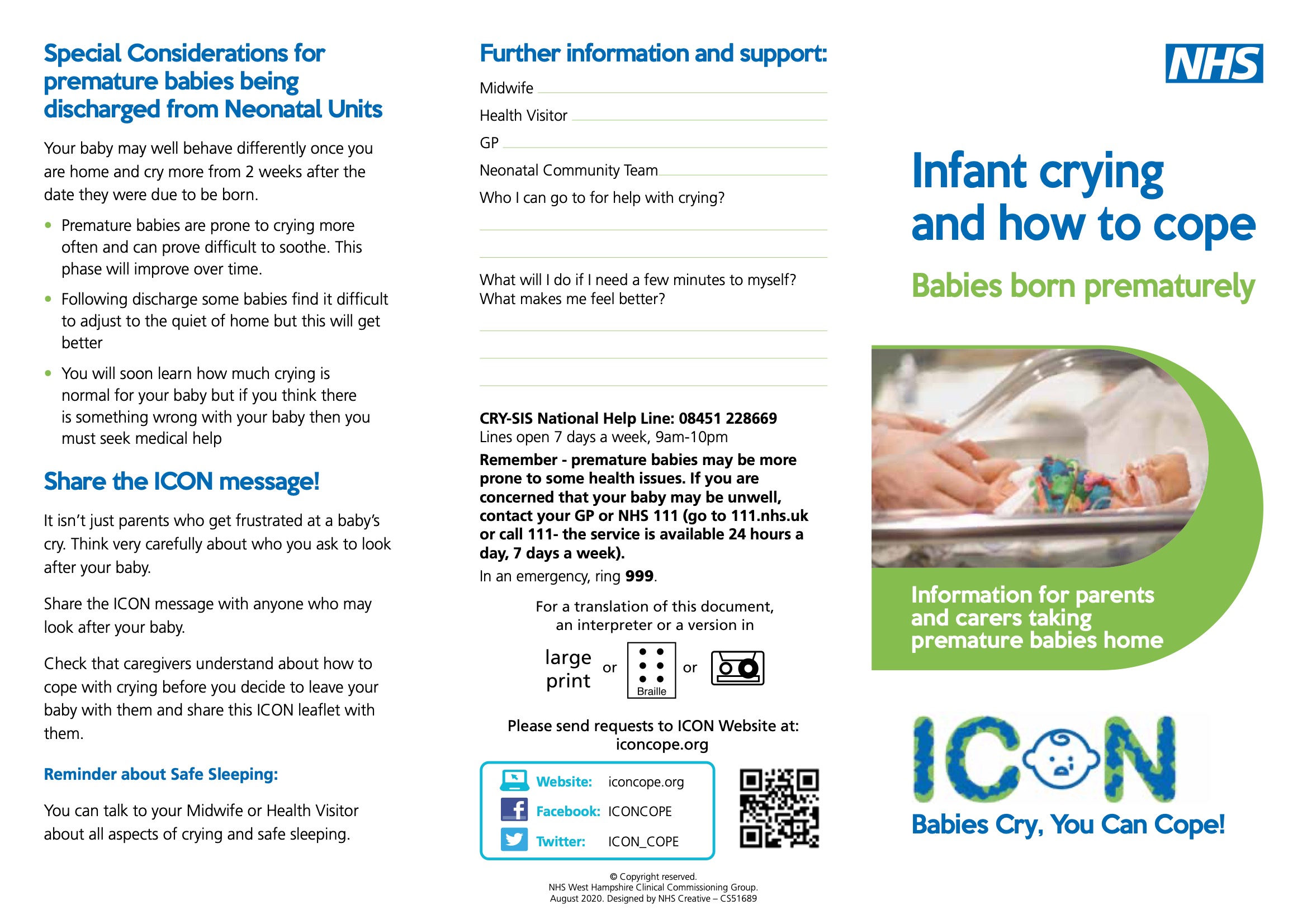Leaflet (premature babies) ICON Cope